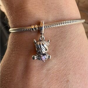 New Highland Cow with Pink Heart Charm - S925